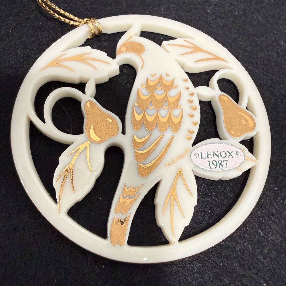 Vintage Lenox 1987 Porcelain Partridge Pear Tree Christmas Ornament Gold Accents
